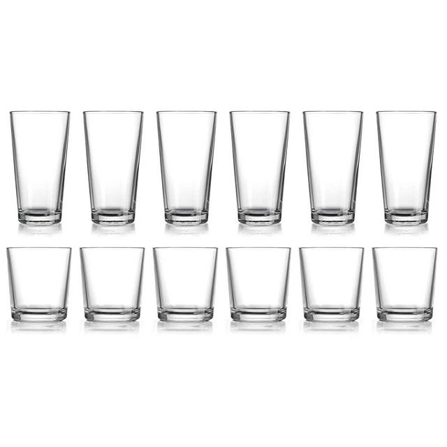 HE Classic Drinking Glasses Set, 12-Count Classic Glassware, Includes 6 Cooler Glasses(17oz) 6 DOF Glasses(14oz)12-piece Elegant Glassware Set