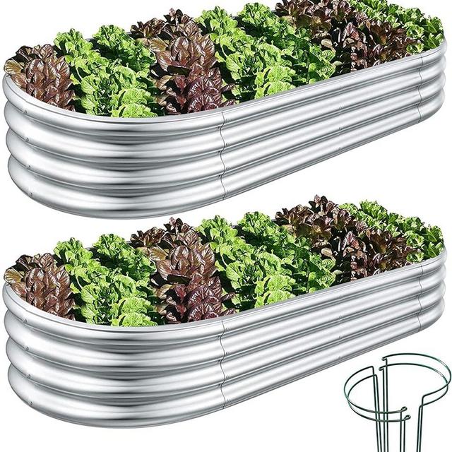 COATTOA Galvanized Raised Garden Bed, Raised Garden Boxes, 2 Pcs 6×3×1ft Outdoor Galvanized Planter Box, Garden Stock Tank Outdoor with Metal Plant Stakes, Garden Beds for Vegetables Planting