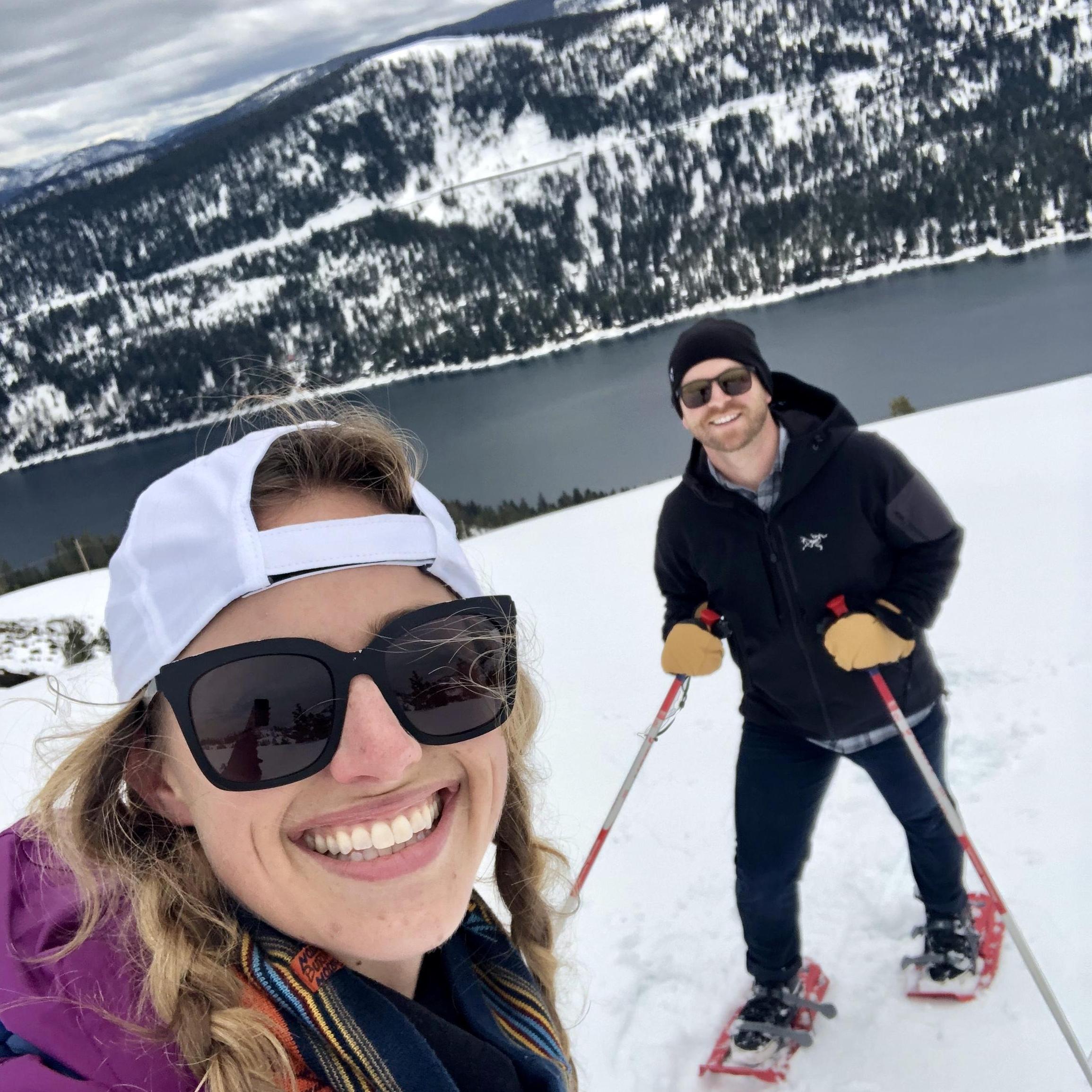 Ryan surprised Molly with snowshoeing and a bottle of champagne for her 28th birthday in 2019 in Truckee (hence the big ass grin)