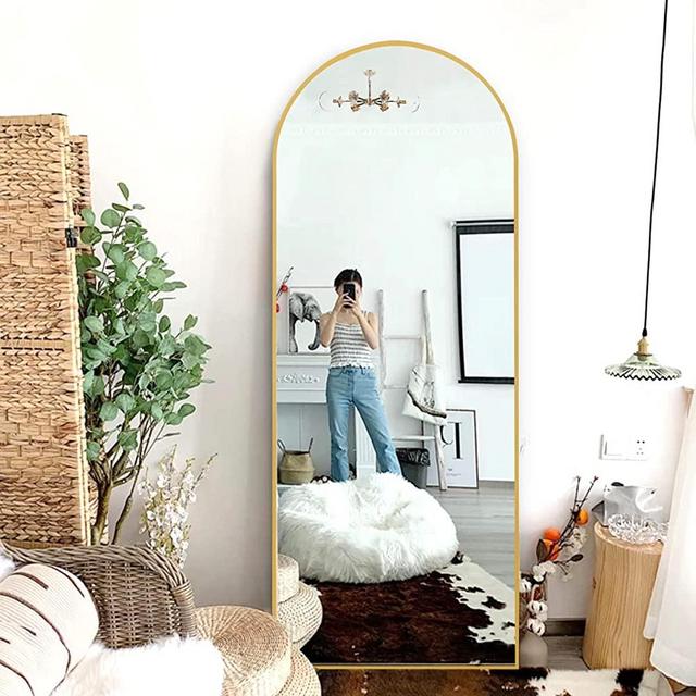 65"×22" Arched Full Length Mirror, Floor Mirror with Stand, Standing Hanging or Leaning Against Wall Full Body Mirror, Wall Mirror for Bedroom Living Room - Gold