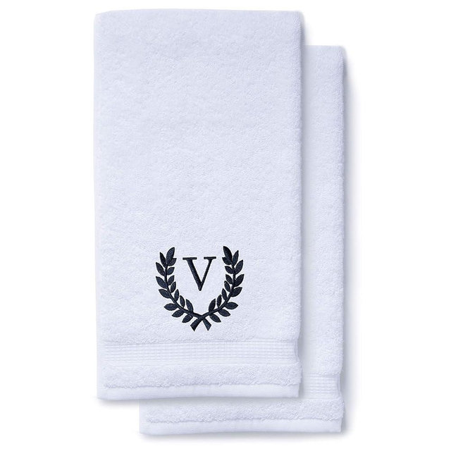 Decorative and Monogrammed Hand Towels for Bathroom Kitchen Makeup | Personalized Gift for Wedding-Bridal | Roman Font Custom Luxury Turkish Towel | Spa Collection, Oversized, 16 X 30 Inch, Set of 2