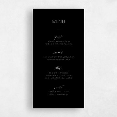 Black Wedding Menu - Fountaine