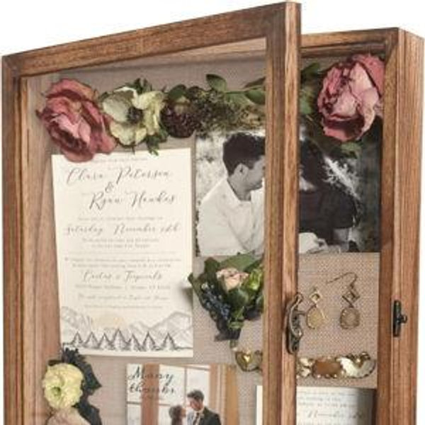 GraduatePro Shadow Box Frame 11x14 Display Case with Linen Back, Real Glass Window Door with Hinge, Picture Frame Wedding Bouquet Memorabilia Medals Photos Memory Box for Keepsakes, Carbonized Black