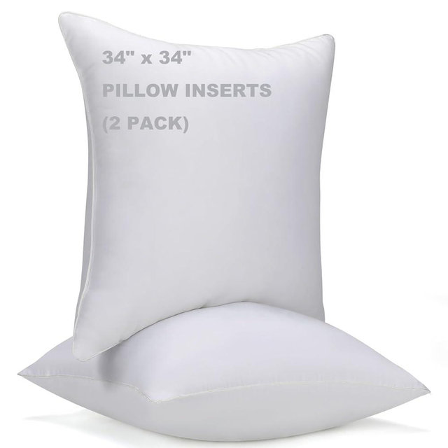WINGLAM 34x34 Inch Throw Pillow Insert, Hypoallergenic Down Alternative Square Decorative Pillow, Ultra Soft Lightweight Polyester Sham Stuffer for Couch Bed Sofa, 2 Pack White