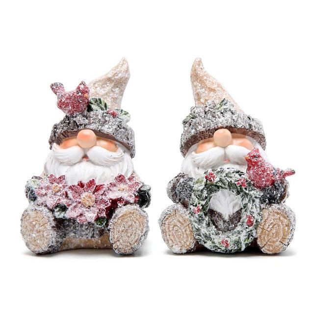 Hodao Enchanted Woodland Elves Santa Claus Gnomes Figurines Collectible Christmas Decorations for Home Holiday Decor Woodgrain Decoration Winter Oranments (Grey)