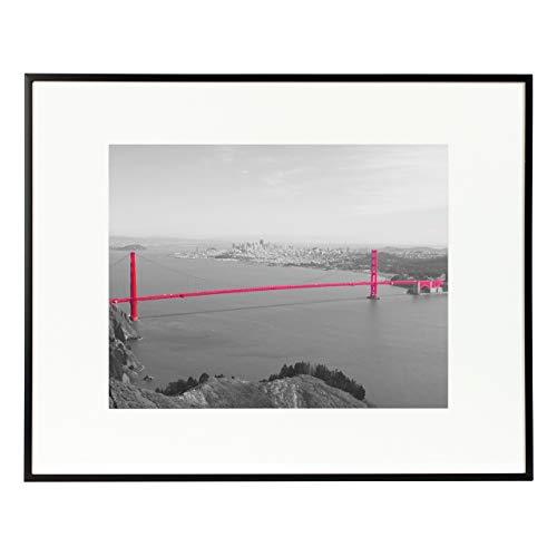 Frametory, 11x14 Inch Matte Black Aluminum Metal Picture Frame and Real Glass with Ivory Color Mat for 8x10 Picture
