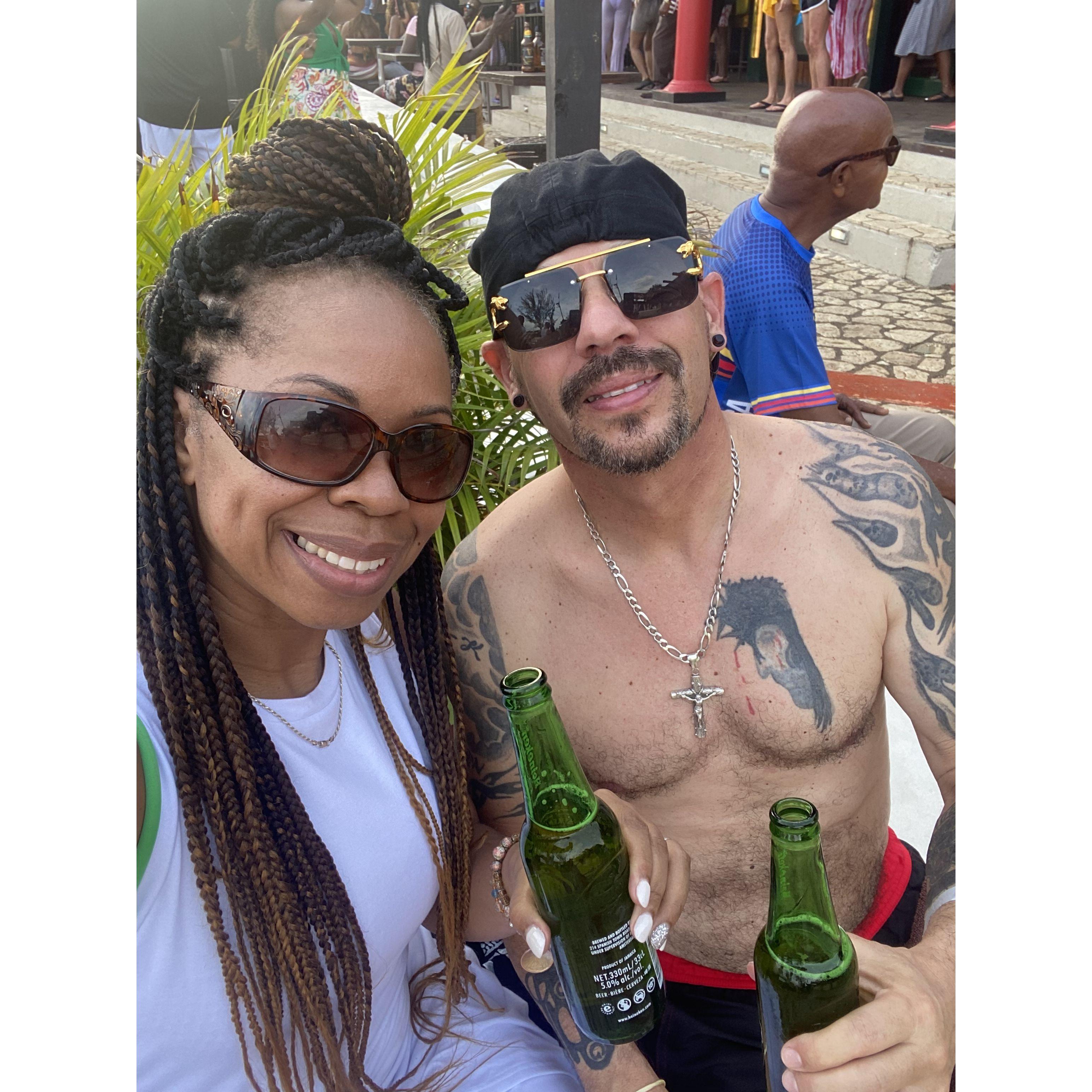 Adam just cliff jumped 40 feet in Jamaica. Had to celebrate with beers.