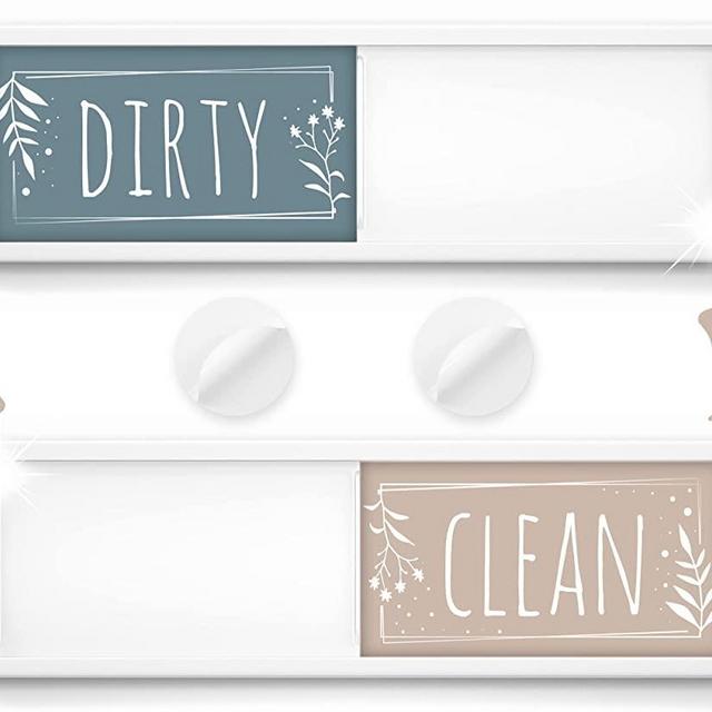 Stylish Clean Dirty Dishwasher Magnet Sign - 2 X 7 - Ideal Signs for Any Home or Office Kitchen - Nice Decor - Double-Sided Adhesives Included for Non-Magnetic Dishwashers, Laundry or Washing Machine