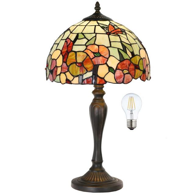 HomeBeauty TL0002 Tiffany Traditional Tiffany Style Table Lamp 21.5" High Blossoming Antique Stained Glass Lamp for Living Room Bedroom House Bedside Nightstand Home Office