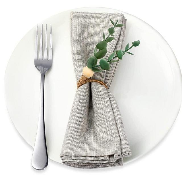 Eucalyptus Napkin Rings Handmade Wooden Beads Rustic Farmhouse Napkin Rings Home Decor Faux Greenery Napkin Holders for Weddings Family Gatherings Party Baby Shower (12 Pieces)