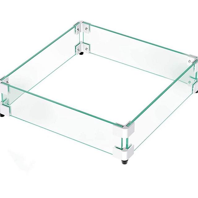 GASPRO 17.5" Square Fire Pit Wind Guard, Clear Tempered Glass Wind Guard 5/16inch Thickness for 28" Square Fire Pit Table and 12" Square Drop-in Fire Pit Pan-17.5" x 17.5"