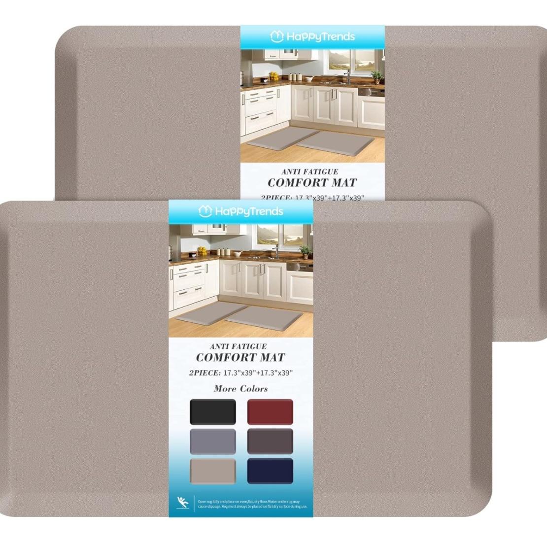 HappyTrends 2 PCS Kitchen Mat Cushioned Anti-Fatigue Floor Mat, Heavy Duty Ergonomic Comfort Foam Standing Mat, Waterproof Non-Slip Kitchen Rugs for Home, Office, Laundry,Khaki