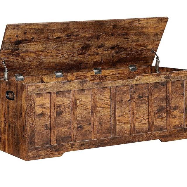 VANKILEY 51.2"Storage chest extra large,storage bench with 2 safety hinges,Shoe Bench,51.2*15.7*19.1inches,wooden trunk for bedroom,livingroom,entryway,Supports 220 lb,Easy Assembly(Rustic brown)