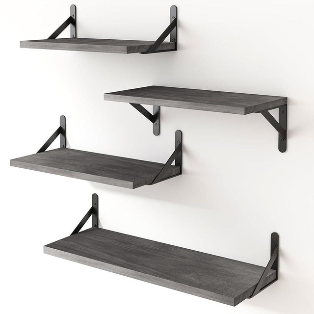 YGEOMER Floating Shelves, Rustic Wood Shelves, 4 Sets of Wall Mounted Shelf for Bathroom Decor, Bedroom, Living Room and Plants (Weathered Gray)