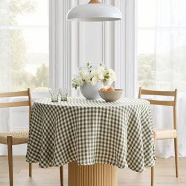 European Linen Tablecloth in Olive Gingham