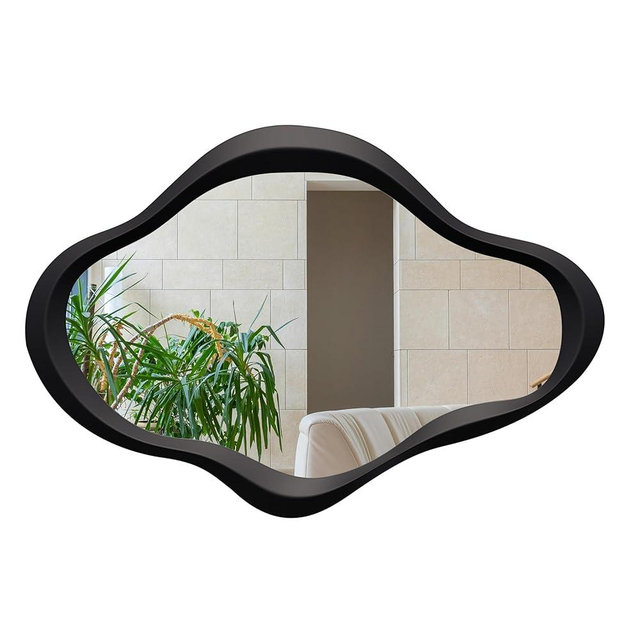 OSMall Irregular Cloud Wall Mirror, Asymmetrical Wood Frame Wavy Mirrors,24"x 32" Mid Century Modern Wooden Framed Decorative Funky Mirror for Living Room Bedroom Entryway and Bathroom