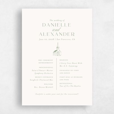 Bright Sage, Green Wedding Program - Classic Chapel