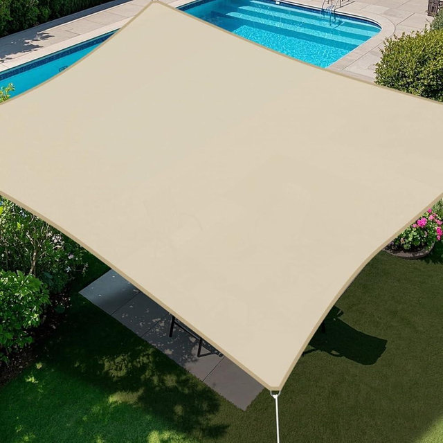 E&K Sunrise 10' x 15' Waterproof Sun Shade Sail Outdoor Rectangle Canopy Shade Cover UV Block for Pergola Patio Backyard Garden Deck (Beige)