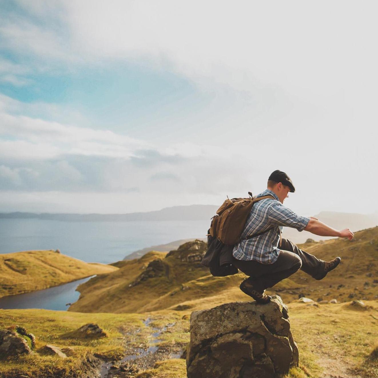Dave doing a jig on the Mountain of Storr in Scotland