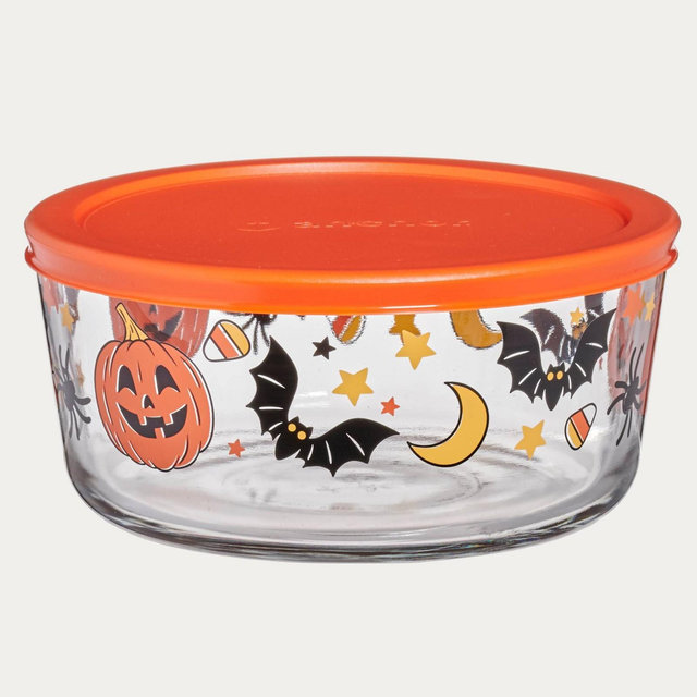 Anchor 7c Pumpkins Bats Spiders Glass Food Storage Container