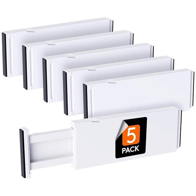 Lifewit 5 Pack Drawer Dividers Plastic 4" High, 11-17" Adjustable Drawer Organizers for Clothes, Expandable Dresser Separators in Bedroom/Bathroom/Kitchen/Fridge/Office Organization and Storage