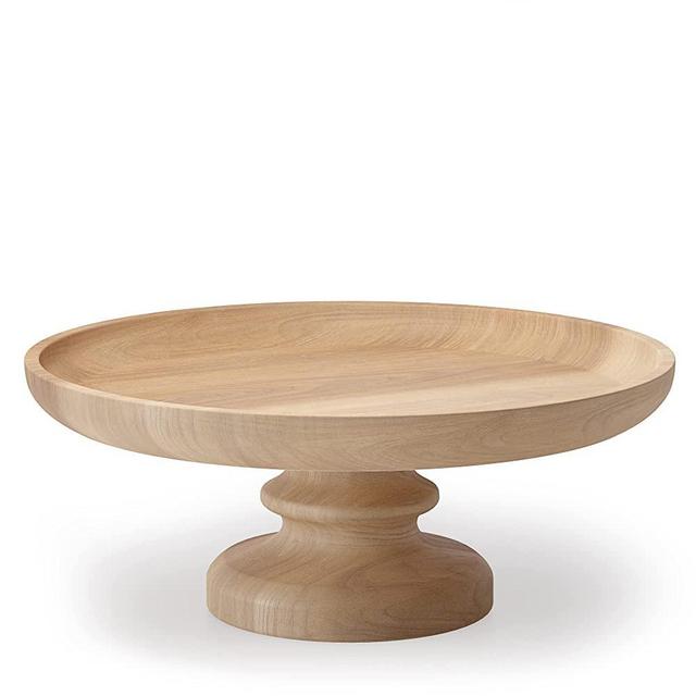Modern Market Pedestal Tray Decor, Round Decorative Tray, Rustic Farmhouse Centerpiece Wood Tray, Distressed Wooden Decor Tray, Vanity Tray, Bathroom Tray, Kitchen Decor, 10.25" x 5", Natural