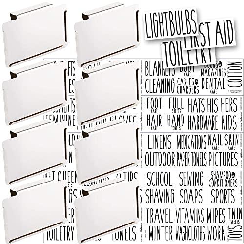 Talented Kitchen 8 White Clip Label Holders with 70 Household Labels. Home Organization for Baskets & Bins. Removable Metal Clips. 70 All Caps Black Home & Storage Stickers (White Clip/Black Label)
