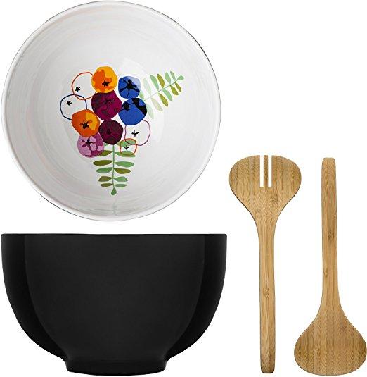 Sagaform 5016539 Season Stoneware Serving Bowl with Bamboo Utensils