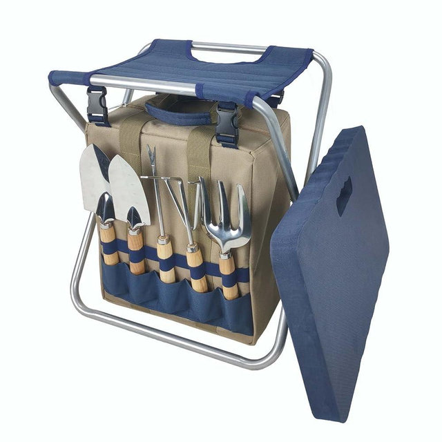 iPreference Garden Folding Gardener Stool with Gardening Tools Insulation Garden Bags Plus 5 Garden Tools and Gardening Kneeler Ideal Gift for Mother's Day/Father's Day (Navy Blue)