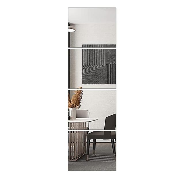 Glass Full Length Wall Mirror Tiles, 14'' x 12'' x 4PCS, Frameless Full Body Mirror Tiles for Bedroom, Full Length Mirror Wall Mounted for Home Gym, Door (Glass - 14'' x 12'' - 4PCS)