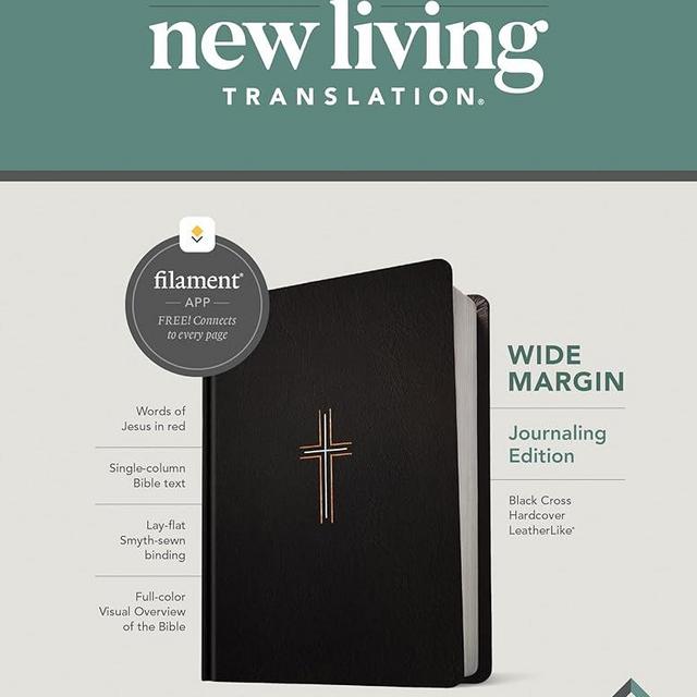 NLT Wide Margin Bible, Filament-Enabled Edition (Hardcover LeatherLike, Black Cross, Red Letter)