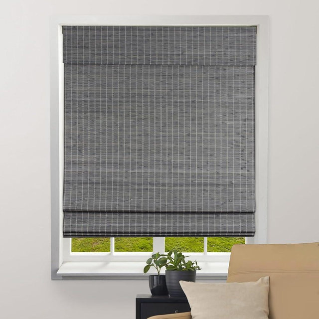ARLO BLINDS Semi-Sheer Bamboo Roman Shades with Valance - Grey-Brown, 22" W x 60" H - Light Filtering Cordless Blinds for Interior Windows - Real Natural Bamboo Material - Mounting Hardware Included