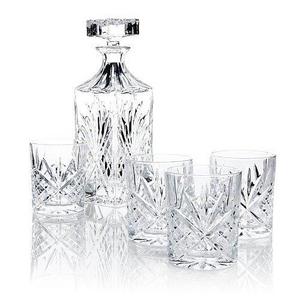 James Scott 5 PC crystal Bar Set, for Whiskey, Wine, and Liquor. This Irish Cut whiskey Set, includes a Decanter 750ml with Glass Stopper, and 4 x 11 oz. DOF Glasses-Packaged in a Beautiful Gift Box