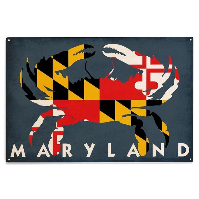 Lantern Press 10x15 Inch Wood Sign, Ready to Hang Wall Decor, Maryland, Crab Flag