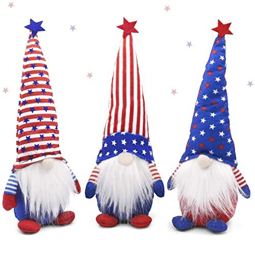 Set of 3 Patriotic Gnome Plush American President Election Decoration Tomte Veterans Day Standing Figurine for 4th of July Gift Handmade Elf Scandinavian Household Ornaments Kitchen Tiered Tray Decor