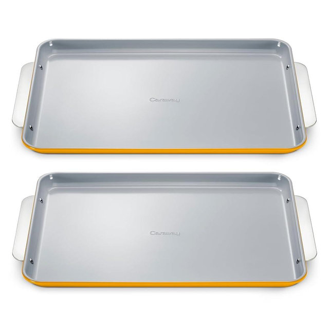 Caraway Non-Stick Ceramic Large Baking Sheet Duo - Naturally Slick Ceramic Coating - Non-Toxic, PTFE & PFOA Free - Perfect for Baking, Roasting, and More - Large (18" x 13") - Marigold
