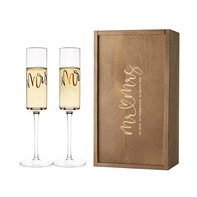 AW BRIDAL Couple Gifts Silver Toasting Champagne Glasses Engraved Mr & Mrs Bridal Champagne Flutes for Wedding Gifts for Bride and Groom Anniversary Engagement Gifts for Couples