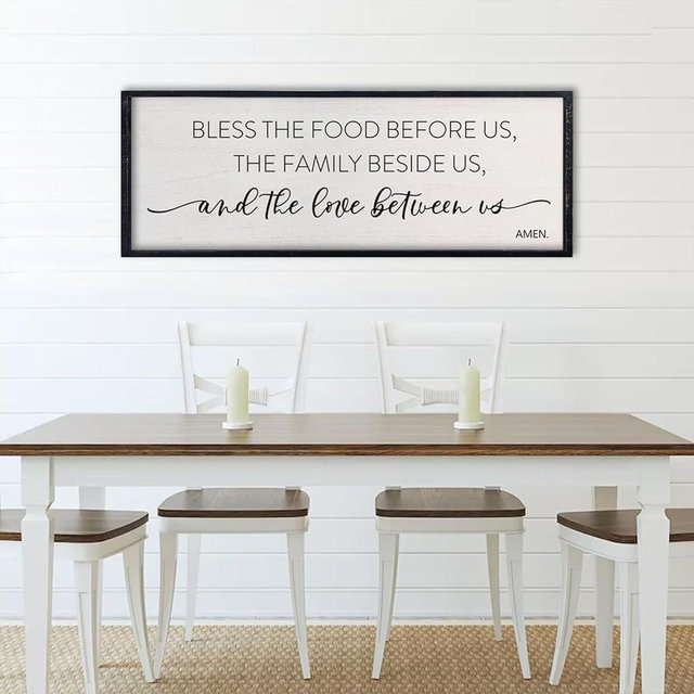 comurdyo Bless the Food Before Us Sign, 32" X 12" for Dining Room Kitchen Large Vintage Wall Decor, Farmhouse Christian Scripture Wooden Framed Religious Wall Hanging Art (Black)