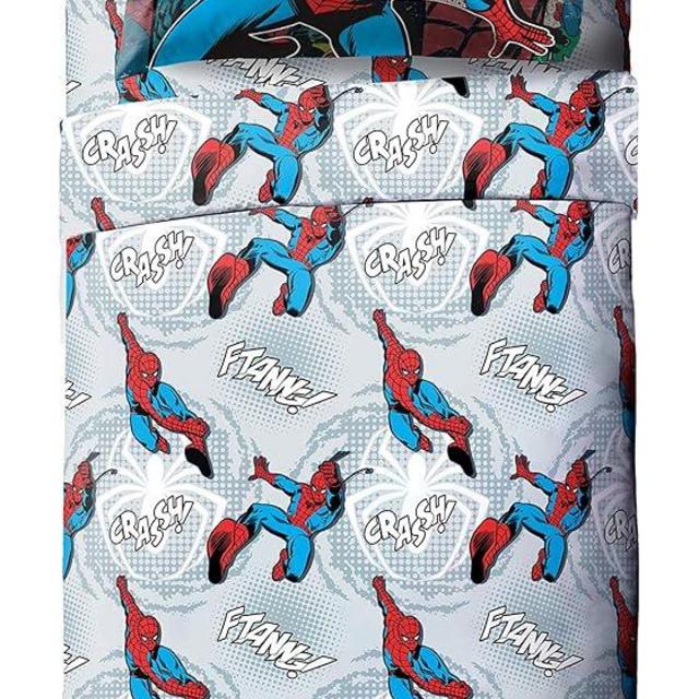 Jay Franco Kids Sheet Set with Fitted, Flat Sheets & Pillow Cover - Ultra-Soft Bedding with Pillowcase for Room Decor, Multi - Spiderman, 3 Piece Twin