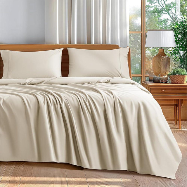 Shilucheng 100% Cotton Queen Size Sheets Set - 600 Thread Count，Luxury Egyptian Cotton Bed Sheets，5-Star Hotel Quality Sheets, Breathable & Cooling, 16 Inch Deep Pocket - 4 Piece (Cream, Queen)