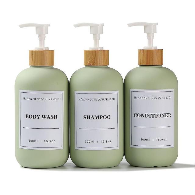 AWWAOOAWW Refillable Shampoo and Conditioner Dispenser,Green Shampoo and Conditioner Bottles，3pcs 16.9oz Shower Bottles with Pump and Label，Bathroom Decor，Bathroom Upgrades