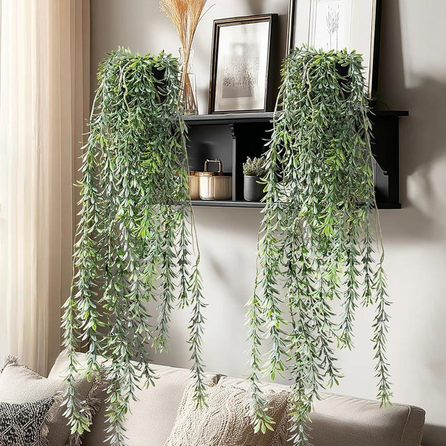 Yarmare Artificial Hanging Plant 2 Pcs Faux Plant Ivy Vine Faux Eucalyptus Vines Fake Potted Greenery for Wall Living Room Home Shelf Office Bathroom Outdoor Indoor Decor (Type 5)