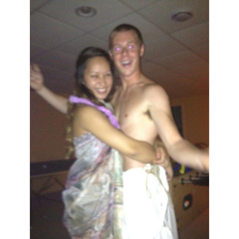 Our first pic taken together! Toga party theme