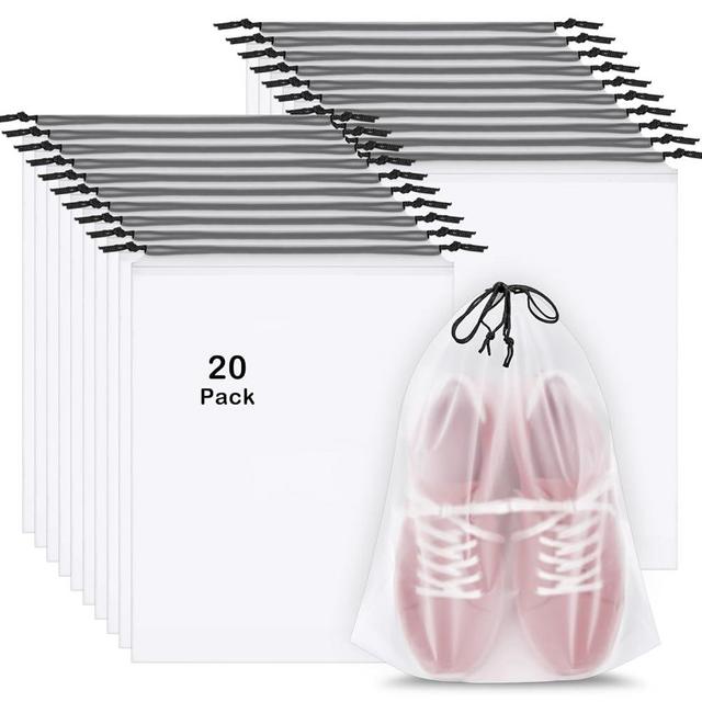 20 Pack Shoe Bags for Travel, 15.7" x 11.8" Clear Travel Shoe Bags for Packing, Large Waterproof Portable Drawstring Travel Shoe Storage Bag Travel Essentials for Women and Men