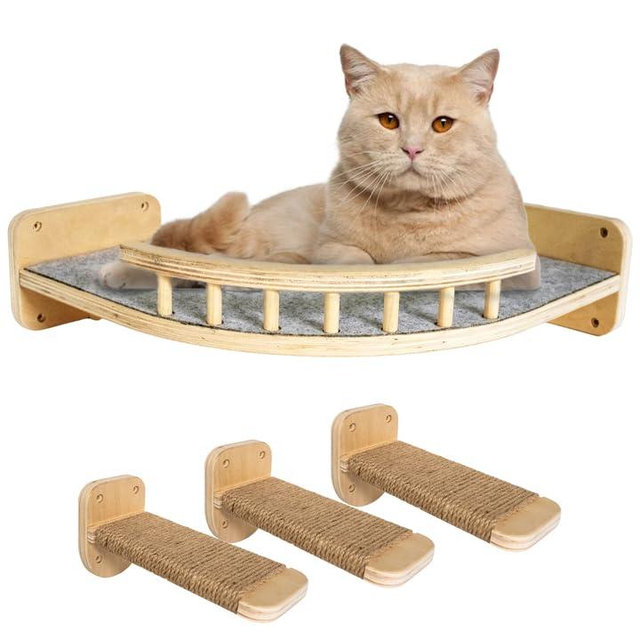 UNTITLDW Cat Wall Shelf with Steps - Sisal Rope Wrapped Steps - Wall Mounted Perches - Cat Hammock - Cat Climbing Steps with Grip - Cat Scratching Wall Furniture