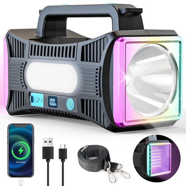 VIDOME Rechargeable Flashlight, LED Spotlight Flashlight Extra Large Lumens Ultra-Long Standby UV Flashlight Blacklight Waterproof with USB Output as a Power Bank