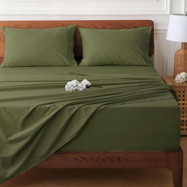 HYPREST Deep Pocket Queen Sheet Sets Fits 18"-24" in Deep Mattress -100% Cotton Queen Sheet Set,Green Hotel Luxury Soft Wrinkle Free Cooling Sheet Sets for Queen Bed