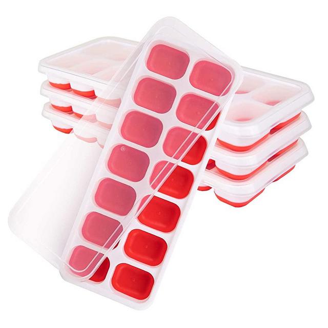 Ice Cube Trays 4 Pack - Silicone Ice Cube Tray with Lid Super Easy Release Ice Cube Molds - Stackable Silicone Ice Tray Durable and Dishwasher Safe - for Food, Cocktail, Whiskey, Chocolate