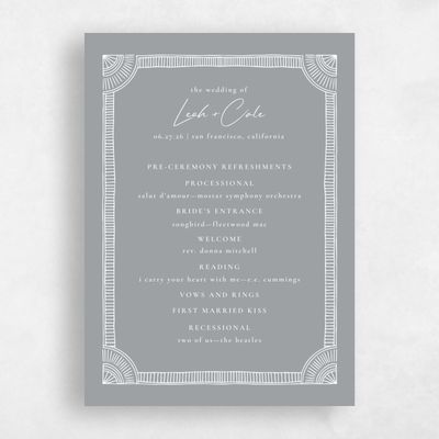Pewter Gray, Grey Wedding Program - Blevio