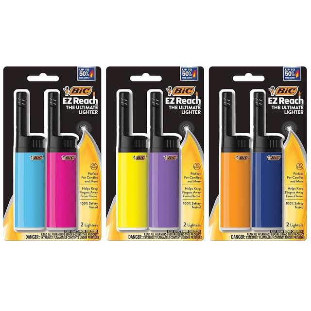 BIC EZ Reach Lighters, Short Lighter with Extended Wand, Assorted Colors, 6-Pack (Colors May Vary)